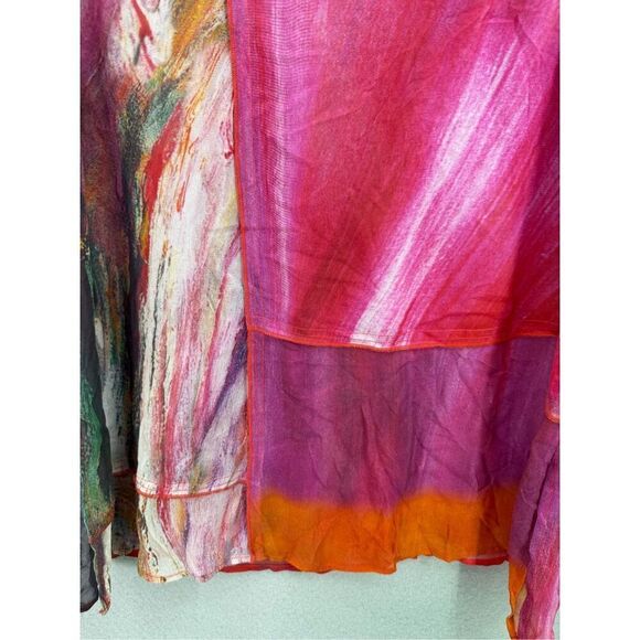 John Mark Womens Multicolor Art Abstract Chiffon Sheer Tunic Blouse Size Medium - Picture 7 of 8